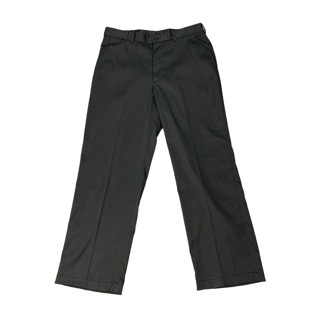 Pebble Beach Performance Pants Mens 34 Black Flat Front Stretch Straight Chino